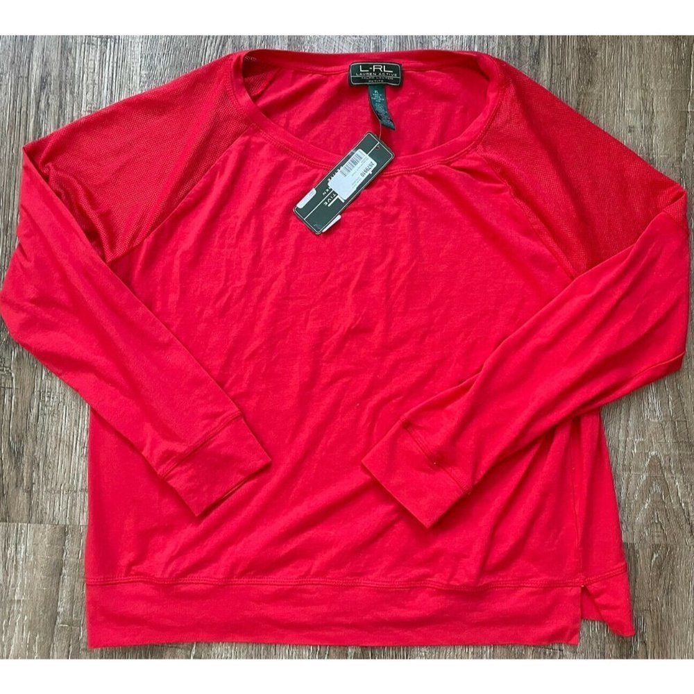 Ralph Lauren Active Women’s Petite Red L/S Tee Top Blouse Sz PL